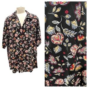 NWOT Zig Zag Stripe Heart Floral Button Front Top SZ XL Black